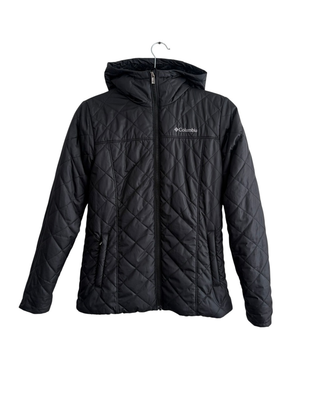 Columbia Women's Small Black Copper Crest II Hooded Puffer Jacket Faux Fur Lined